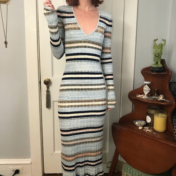 Free People Blue Striped Knit Bodycon Maxi Dress - Picture 8 of 11